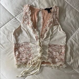 Free People Lace Corset Top - Cream and Pink